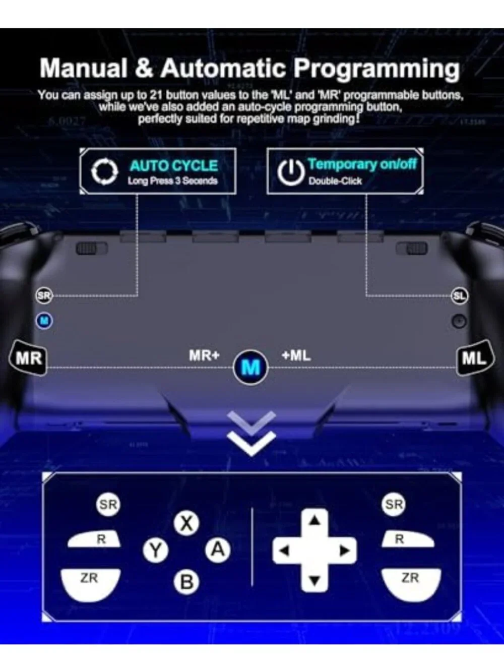 Enhanced Grip Switch Controller with Hall Effect Joysticks & RGB Lighting
